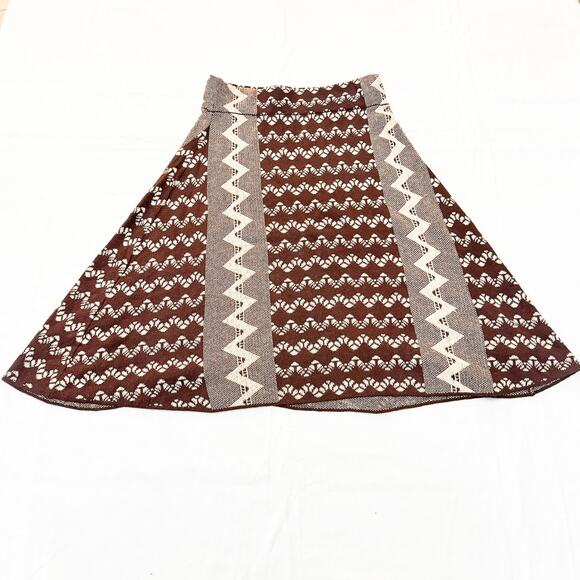 Grifflin Brown Patterned Flare Skirt Knee Length Size Medium Paris - Picture 1 of 4
